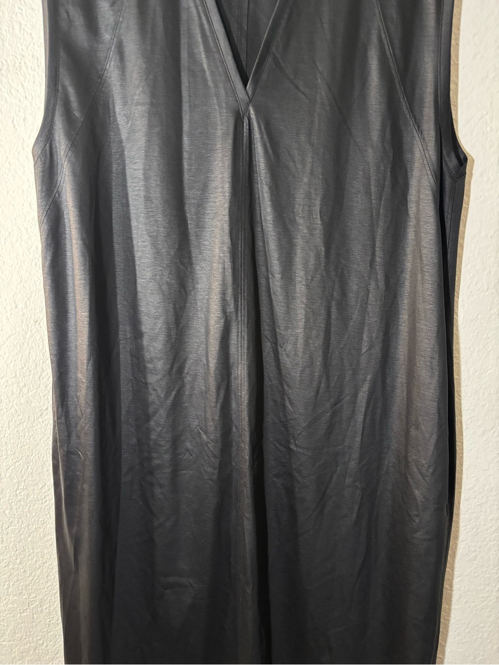 Helmut Lang Glossy Black Sleeveless Midi Dress Faux Leather Look Size Large - Picture 5 of 16